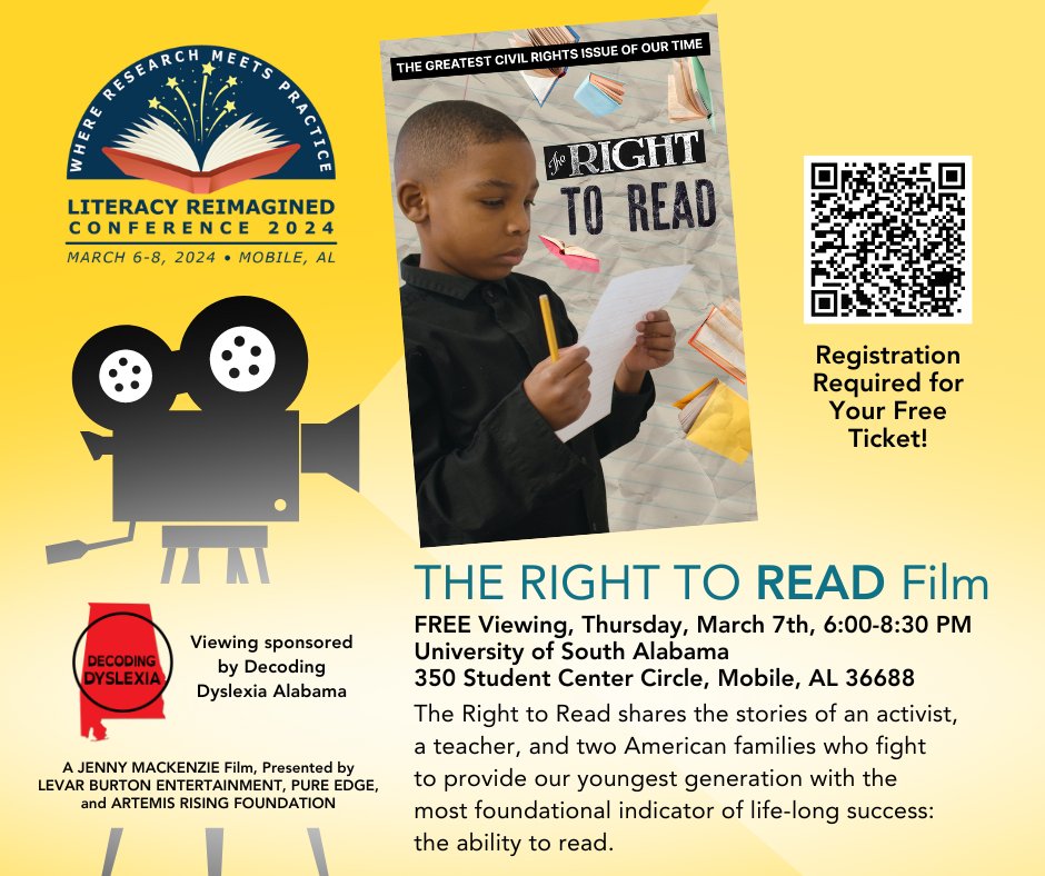 Every child deserves the right to read. Join us for a powerful documentary screening at #literacyreimaginedconference2024 sponsored by @DDAlabama. RSVP now to get your FREE ticket!
#therighttoread #literacymatters #educationforall #decodingdyslexiaal