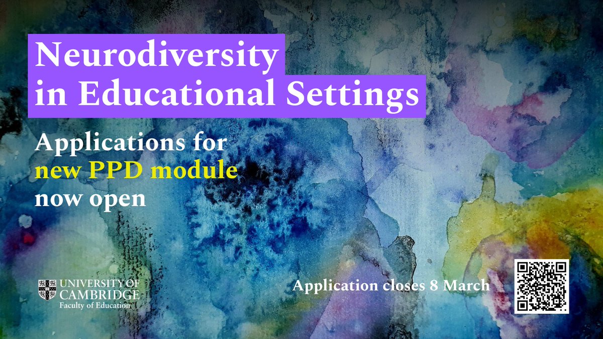 Faculty of Education, University of Cambridge (@camedfac) on Twitter photo Places are now available for our PPD course on Neurodiversity in Educational Settings. Explore #Neurodiversity & what it means for your own students and contexts with tutors including Jason Arday, @ChantelleJLewis & <a href="/DrJennyG/">Jenny Gibson</a>. Applications close 8 March. educ.cam.ac.uk/courses/ppd/pr… Places are now available for our PPD course on Neurodiversity in Educational Settings. Explore #Neurodiversity & what it means for your own students and contexts with tutors including Jason Arday, @ChantelleJLewis & <a href="/DrJennyG/">Jenny Gibson</a>. Applications close 8 March. educ.cam.ac.uk/courses/ppd/pr…
