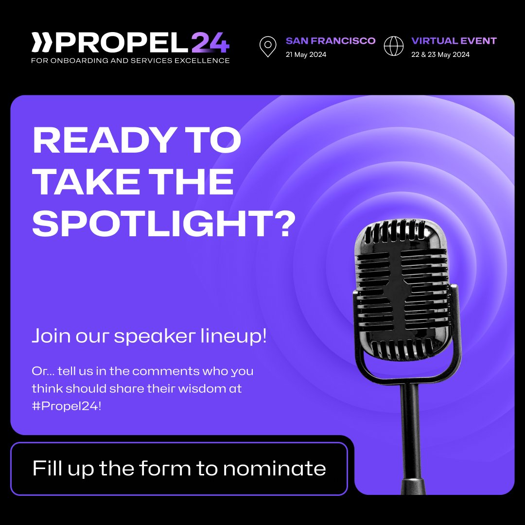 Are you a customer onboarding or professional services expert looking for a platform to share your wisdom? 

Or perhaps you know someone who could be an excellent addition to our impressive lineup of speakers for #Propel24?

Consider this your cue! (1/2 )