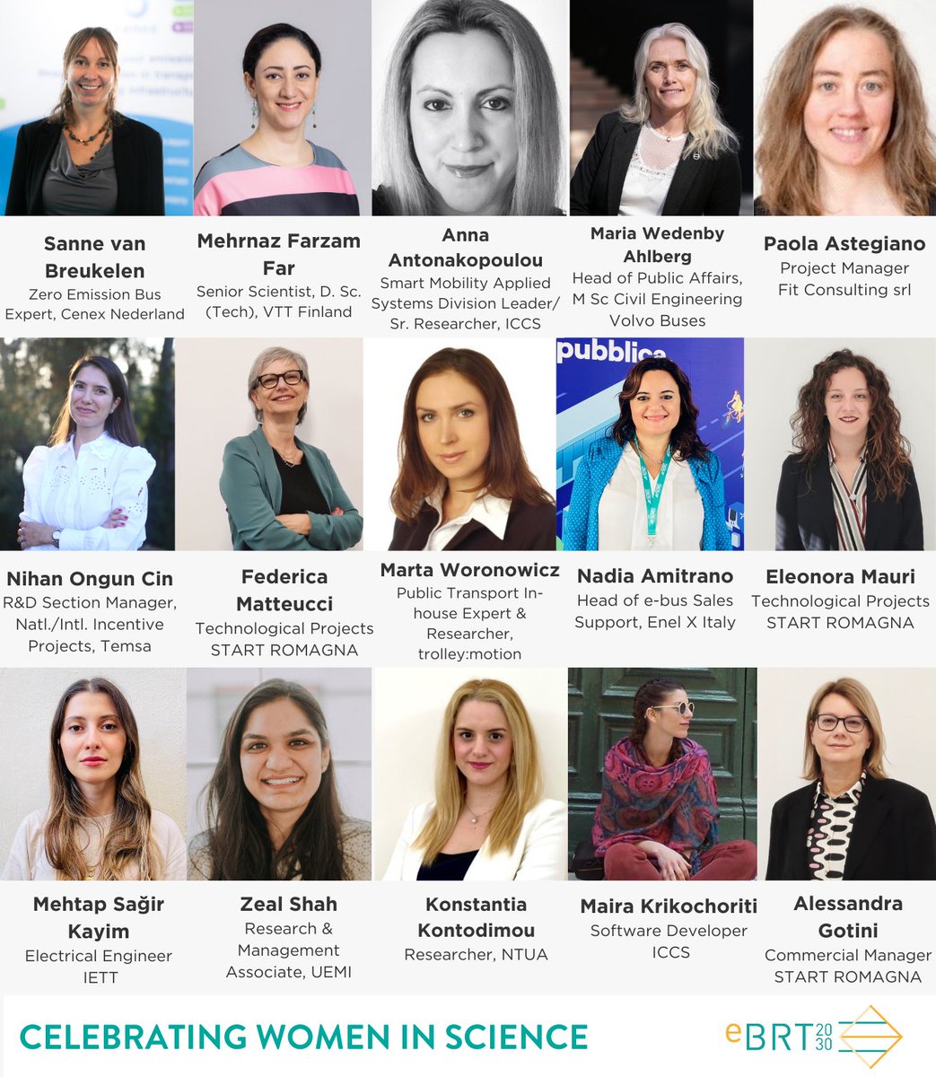 Today is #WomenInScience Day!

👩‍🔧👩‍🔬In #eBRT2030, we're very proud to have many fantastic women working to advance clean and innovative transport. Today &amp; every day, we celebrate their critical role in making our world more sustainable. 

Get to know (some of) them 👇
<a href="/cinea_eu/">CINEA 🇪🇺</a>