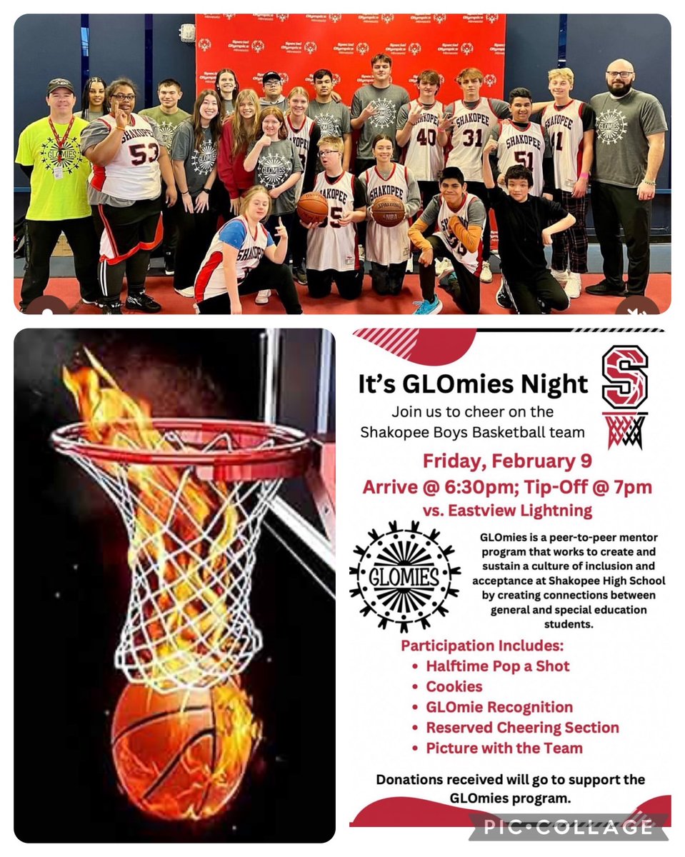 GAMEDAY for <a href="/ShakoBoysHoops/">Shakopee Boys Basketball</a> at home vs Eastview. JV starts at 5:30, Varsity at 7:00. Tonight is Glomies Night, special night for everyone!