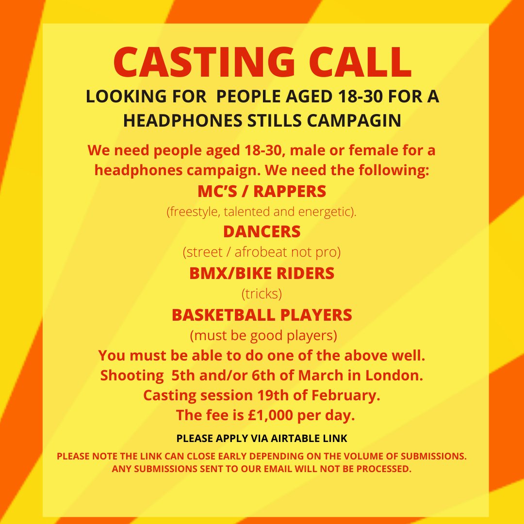 CASTING CALL!! 

#CastingCall #casting #castingdirector #rapper #dancer #bmx #basketball #streetcasting