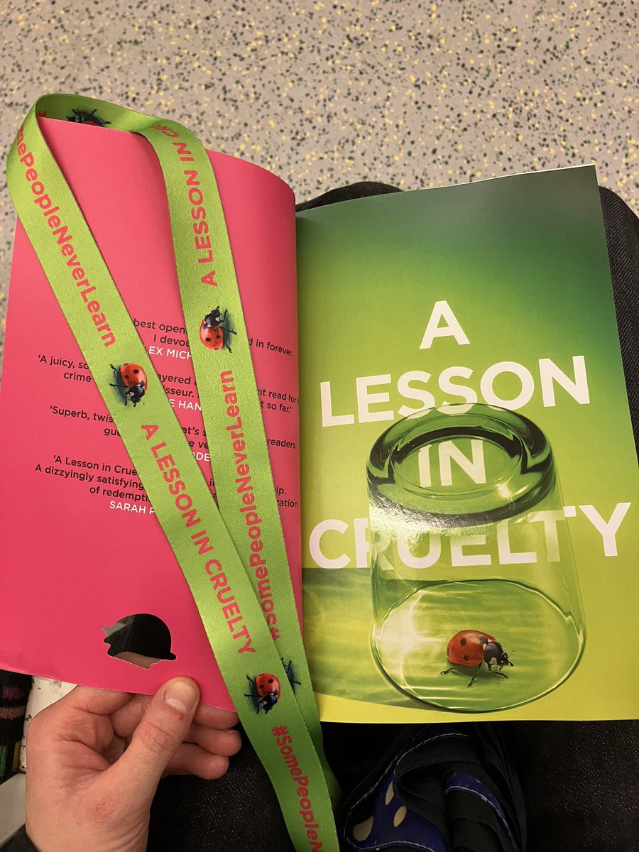 RosieMargesson's tweet photo. An editor, a marketeer and a publicist walk into a bookshop… Soggy but fun day out proof dropping and raving about @harriet_tyce’s incredible new thriller #ALessonInCruelty. PLUS handing out super cool branded lanyards, which I’m kind of obsessed with.🐞🐞🐞#SomePeopleNeverLearn https://t.co/oyKJAf6U9g
