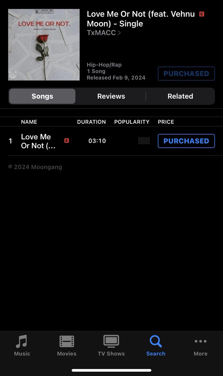 “Love Me Or Not” by txmacc feat vehnu moon. what a marvelous piece pen beats artists just exquisite 🥰🥂✨ music.apple.com/us/album/love-…