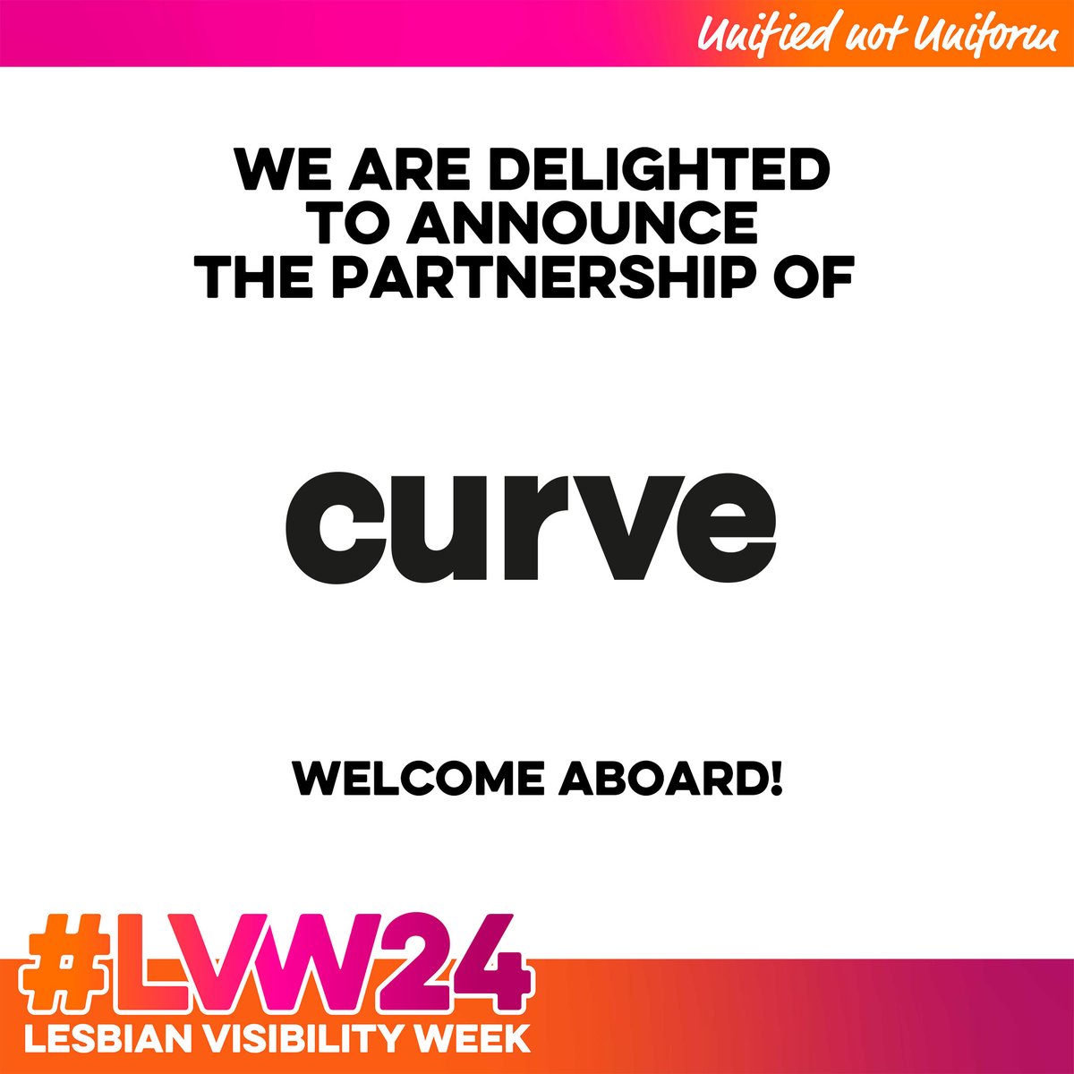 The countdown is on! Who else is excited for #LVW24? We are thrilled to announce that @TheRealCurve is one of our charity partners 🌈 Learn more about Lesbian Visibility Week: lesbianvisibilityweek.com