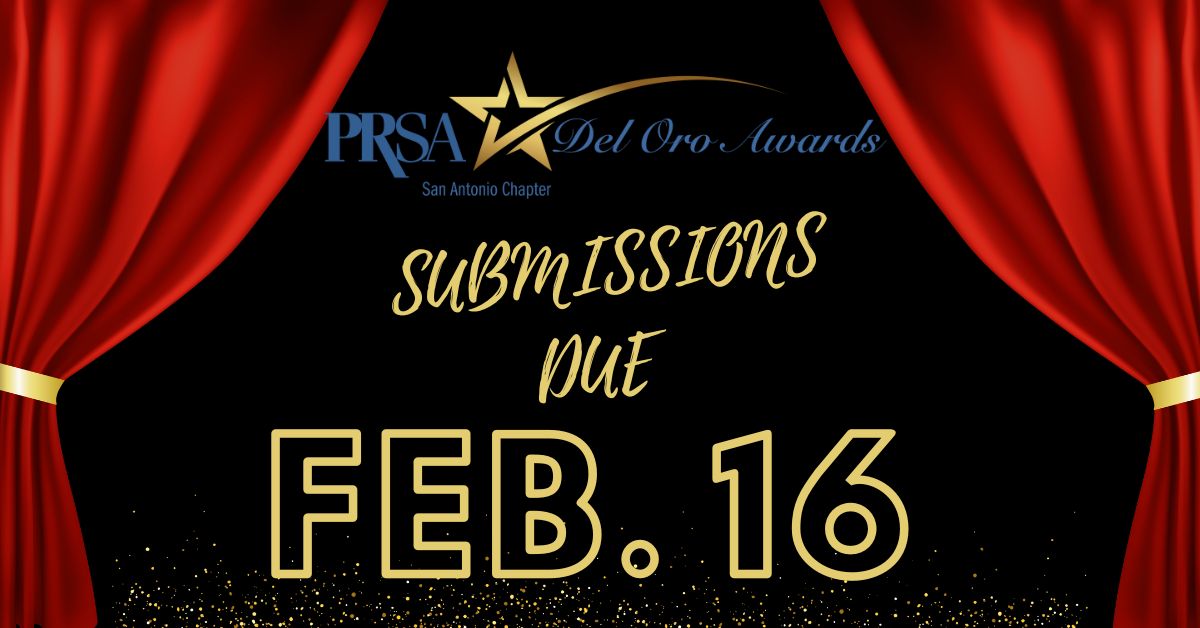 ONE WEEK TO DEL ORO DEADLINE! There is still time to gather your best works from 2023 for entry in our 2024 Del Oro Awards.  Visit our Del Oro page to access our recent webinar, "How to Create a Winning Del Oro Entry", to learn the latest tips and tricks: prsanantonio.com/Del_Oro_Awards