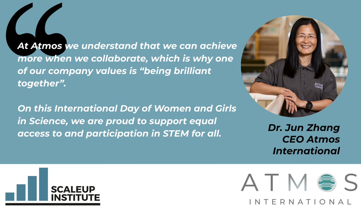 On International Day of Women and Girls in Science we celebrate the scaleups supporting #WomenInScience #GirlsInSTEM. Dr. Jun Zhang, CEO of <a href="/AtmosInt/">Atmos International</a> shares her thoughts on the importance on STEM for all. Find out more 👇

scaleupinstitute.org.uk/stories/atmos-…
