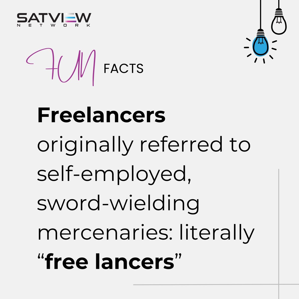 freeflixplus's tweet photo. Fun Fact: Freelancers originally meant self-employed mercenaries - literally "free lancers" ⚔️💼

#satviewnetwork #funfacts #didyouknow https://t.co/KfLzB4W7hb