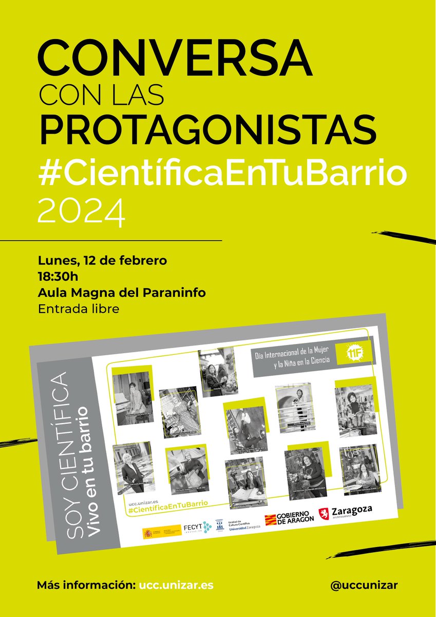 UccUnizar's tweet photo. Ven este lunes 12F al Paraninfo @unizar y “Conversa con las protagonistas de #CientíficaEnTuBarrio" 

➡️Hora: 18:30h  

@11defebreroES @madeinzaragoza @SoydeZaragoza 
@zaragoza_es @FECYT_Ciencia @GobAragon @RosaBoles1 #YolandaPolo @culturauz 

https://t.co/dIO0ZvVcIH https://t.co/iYLCPm3C6x