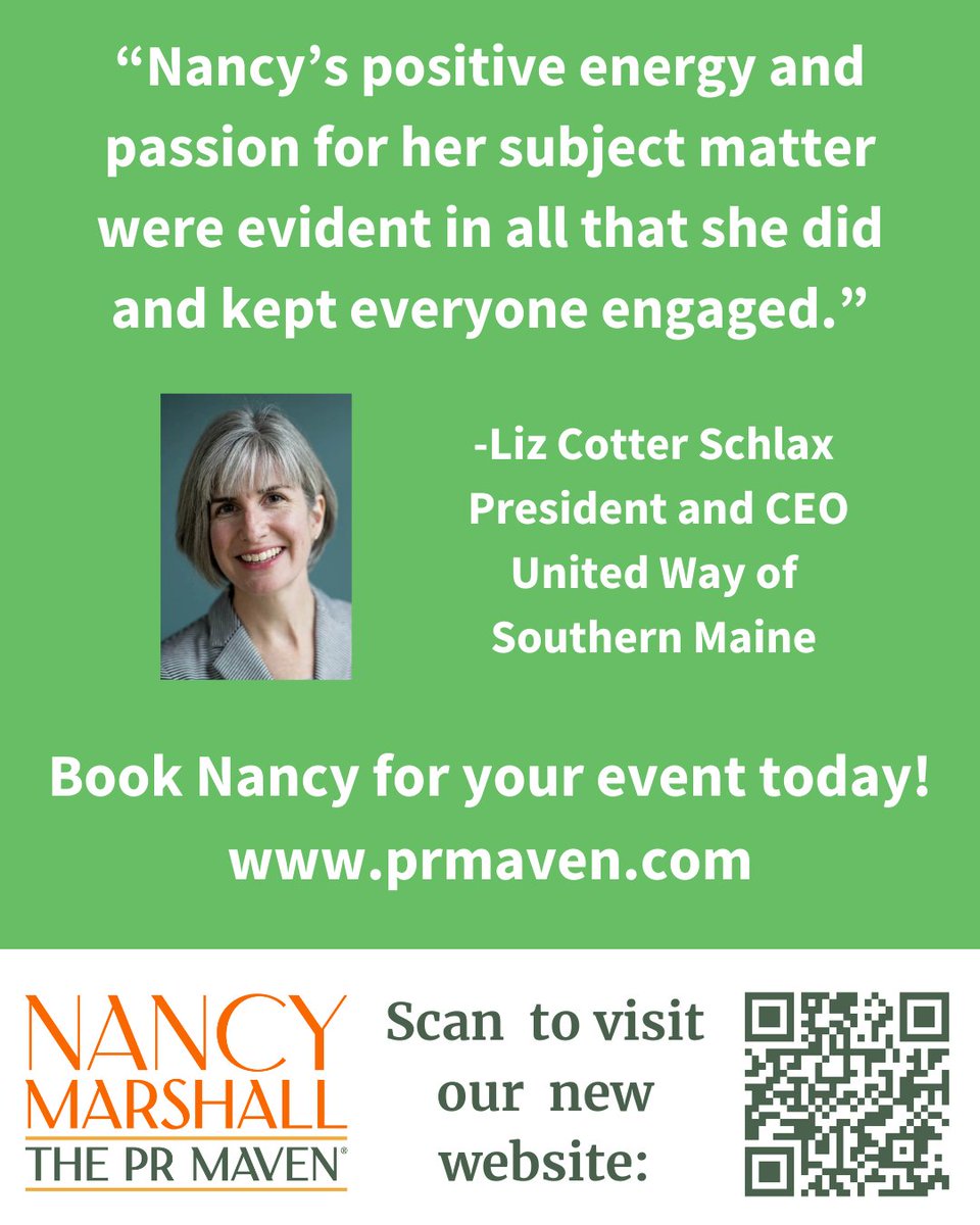 To see the rest of <a href="/LizCS/">Liz Cotter Schlax 🌻</a>’s testimonial and to book me for a keynote speech or a workshop, visit my new website at prmaven.com.

#PRMavenNation #MarshallPRMaine #keynotespeaker #publicrelations #networking #testimonial