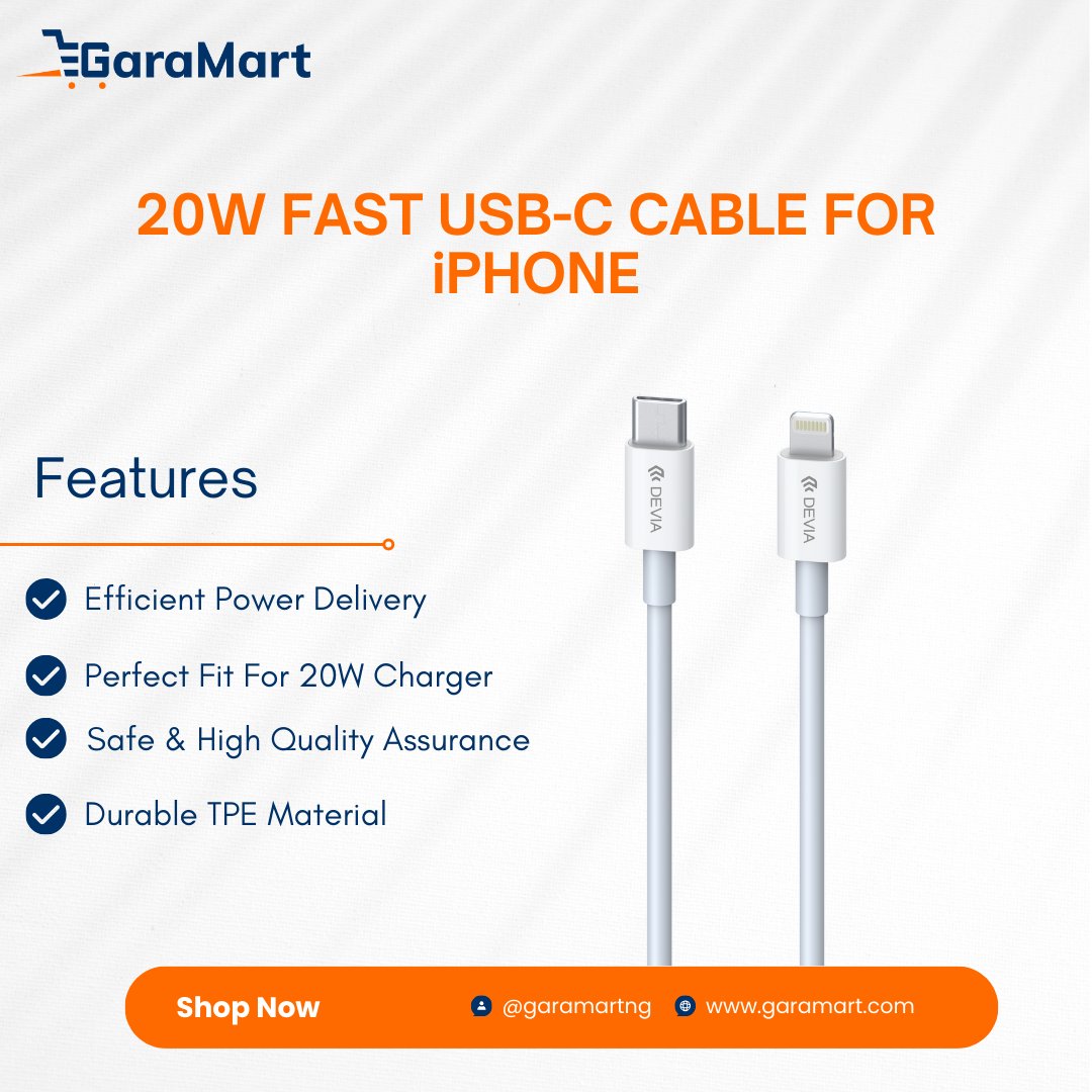 20W Fast Cable for iPhone.
Compatible with all Apple iPhones.
Charge 60% in 30 Mins.

Order Now:
garamart.com/product/20w-fa…
Send a DM
Chat: 09065992232

#FastCables #fastcharging #fastiphonecharger #iphonecharger #iphonecable