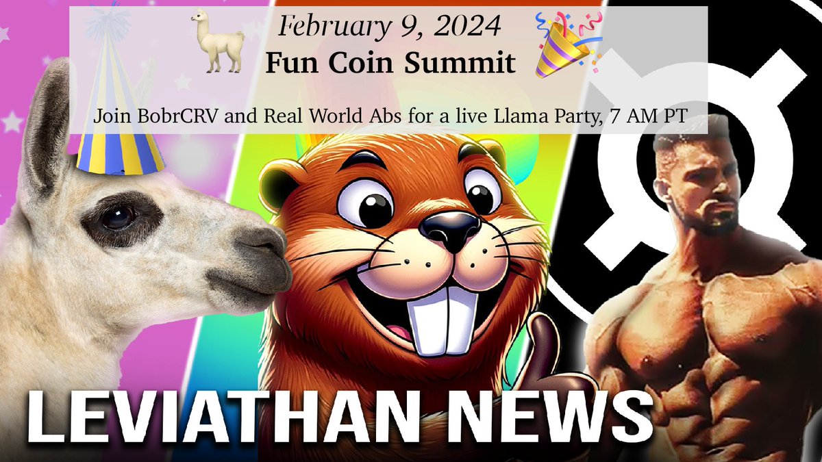 February 9, 2024: Fun Coin Summit 🦙🎉

Join <a href="/CURVEBOBR/">BobrCRV</a> and <a href="/realworldabs/">RealWorldAbs</a> for live Llama Party
7 AM PT, 10 AM ET, 3 PM UTC

Details follow...
🧵1/7👇