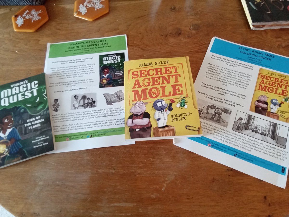 tlander93's tweet photo. Thanks to Kiran @scholasticuk for this #bookpost .  Looking forward to reading these and taking to school.  #KwamesMagicQuest @bernardkmensah #NatashaNayo #SecretAgentMole #JamesFoley https://t.co/WUMb0HlMUm