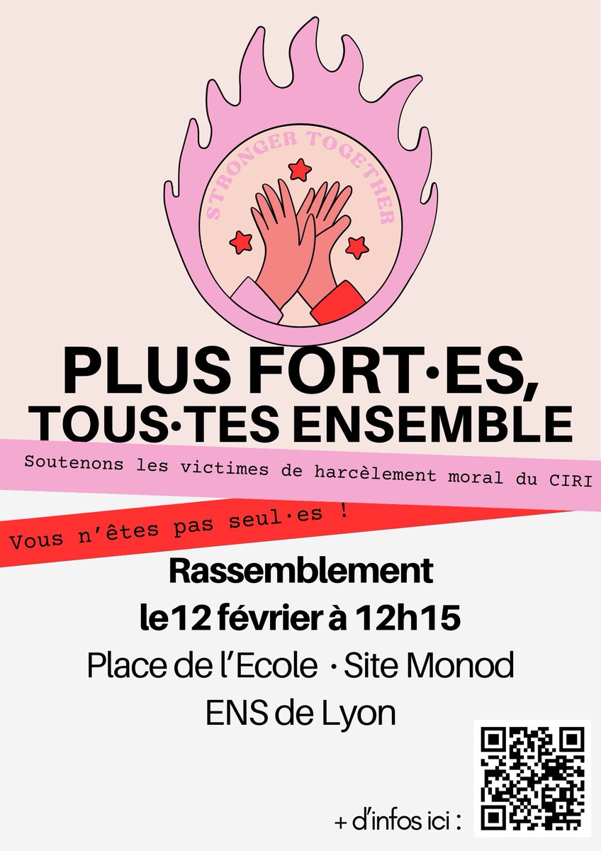 Les chercheurs du <a href="/CIRI_Lyon/">CIRI Lyon</a> se mobilisent le 12/02 à 12h15 à Lyon pour dénoncer le harcèlement moral qu’ils subissent. 

Leur mobilisation met en lumière des pratiques intolérables malheureusement érigées en normes implicites dans le milieu de la recherche en France. 

STOP !