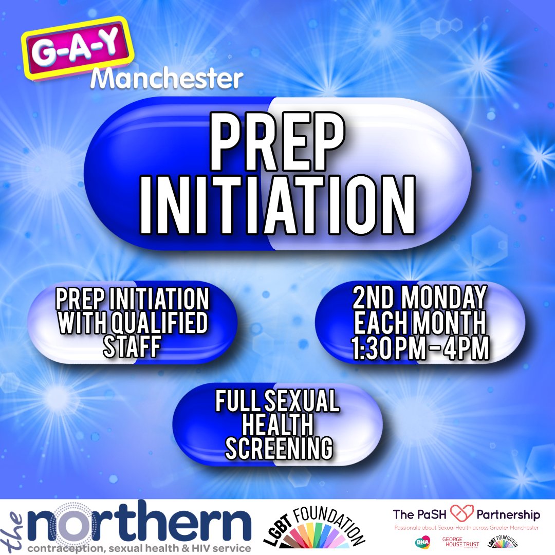 Join us on Monday the 12th of February for our monthly PrEP initiation service provided by @GMPaSH and the @LGBTfdn! We'll be offering free HIV testing and full sexual health screenings as well as PrEP initiation! Stay informed, stay safe. #StaySafe #GAYManchester