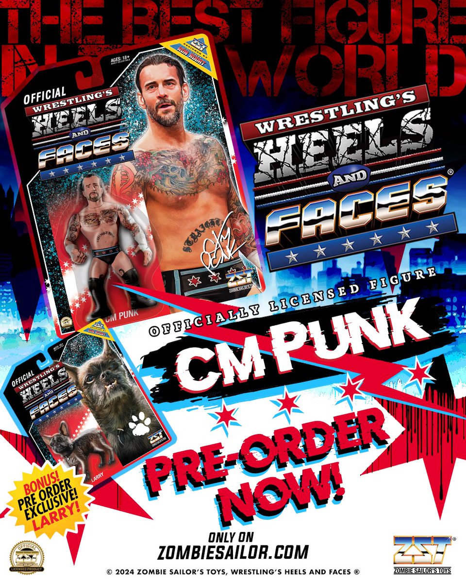 The buzz for this CM PUNK x Wrestling’s Heels and Faces figure has been crazy! Officially licensed - no one saw this coming! PRE-ORDER now and get an exclusive LARRY figure! only on ZombieSailor.com