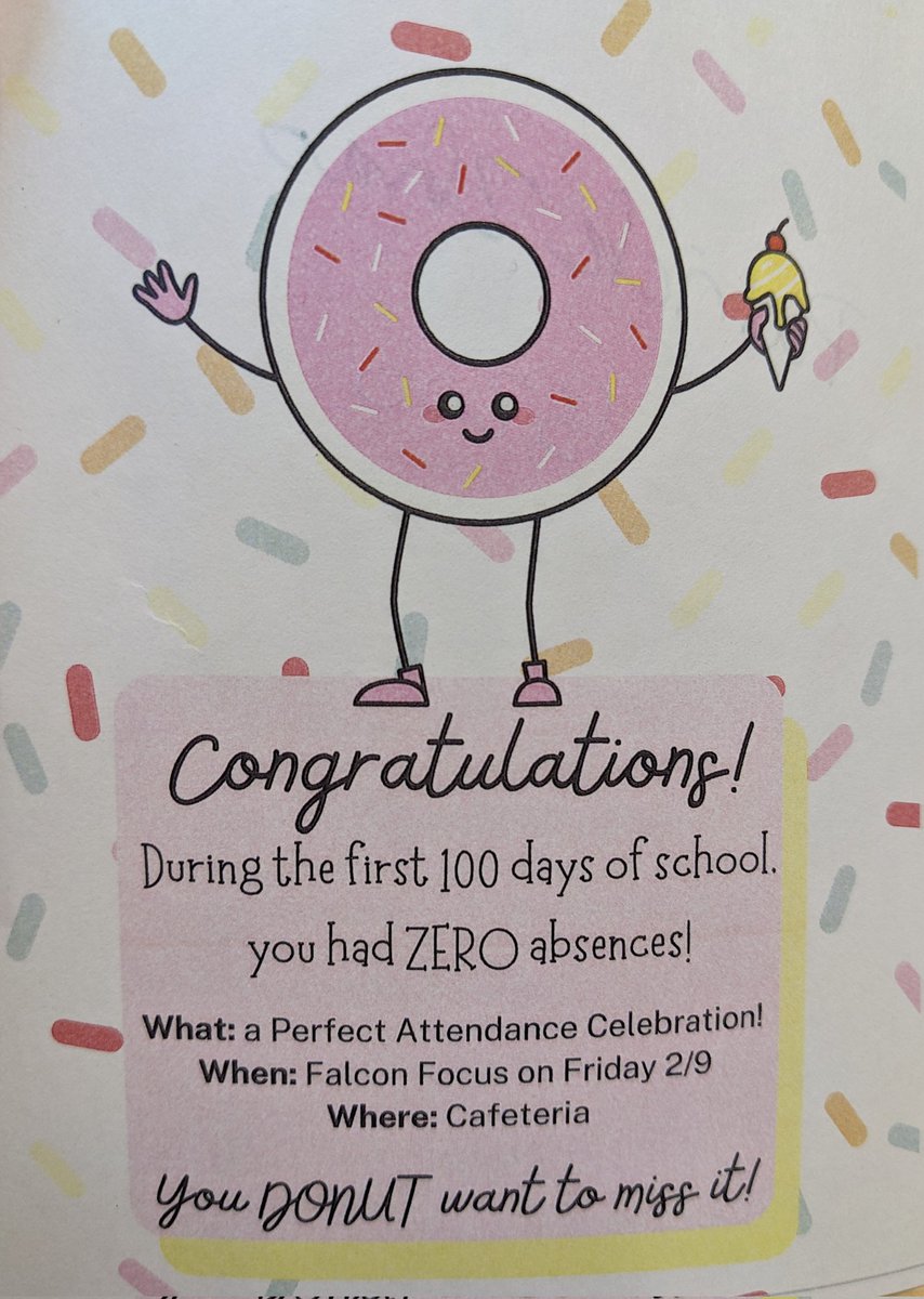 Irony: having a pass for a perfect attendance party that I cannot distribute because the student is absent