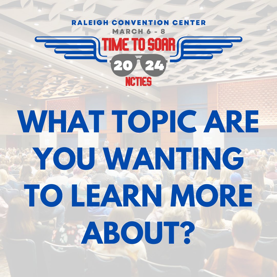 We have a fantastic line-up of presenters and speakers this year for #NCTIES24!  What topic are you excited to learn more about while at conference? 

#timetosoar #nced #edtech