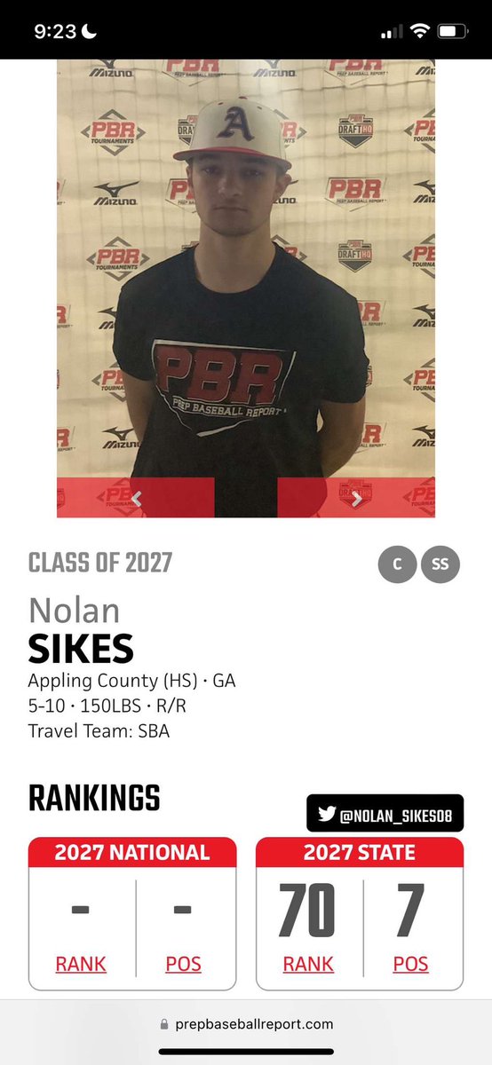Thank you <a href="/PBRGeorgia/">Prep Baseball Georgia</a>! Number 70 player in Georgia, and 7th catcher in the state. <a href="/ApplingBaseball/">Appling Baseball</a> <a href="/Hudson_PBR/">Hudson Graham</a> @FlaSmitty <a href="/ShooterHunt/">Shooter Hunt</a>