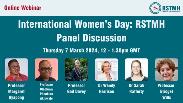 On Thursday 7 March 2024, RSTMH will be hosting a free webinar for International Women's Day (8 March), with a panel discussion featuring the incredible women on our board 

Sign up here: rstmh.org/events/online-…

#IWD2024 #womeninscience #womeninSTEM #IDWGIS #InspiringInclusion