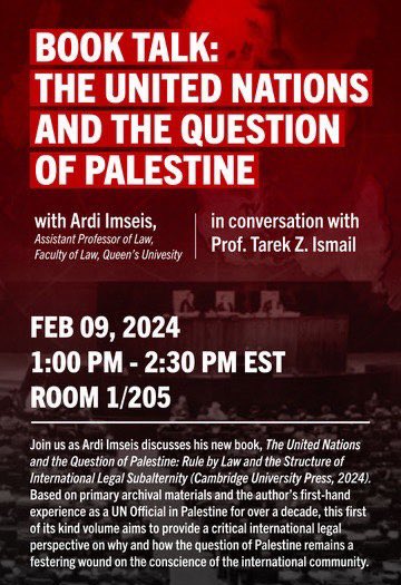 🚨 TODAY at @CUNYLaw 🚨 The United Nations and the Question of Palestine, a book talk with @ArdiImseis. RSVP: law.cuny.edu/event/book-tal…