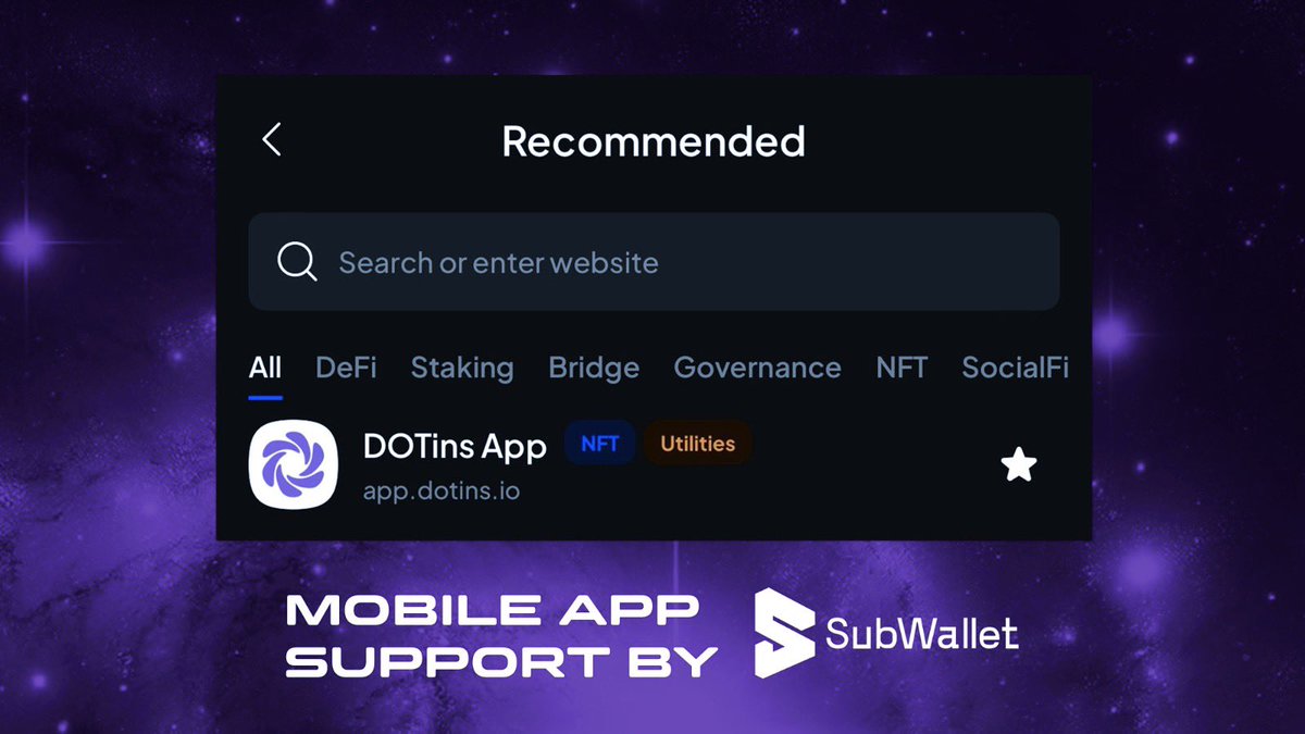 📣 DOTins is now supported by <a href="/subwalletapp/">SubWallet</a> mobile app!

Attention Subwallet users - our dApp is now listed in your mobile app along with many others!

Make sure to add it to your favorites, so you can easily interact with our platform.

LFG 🫡.