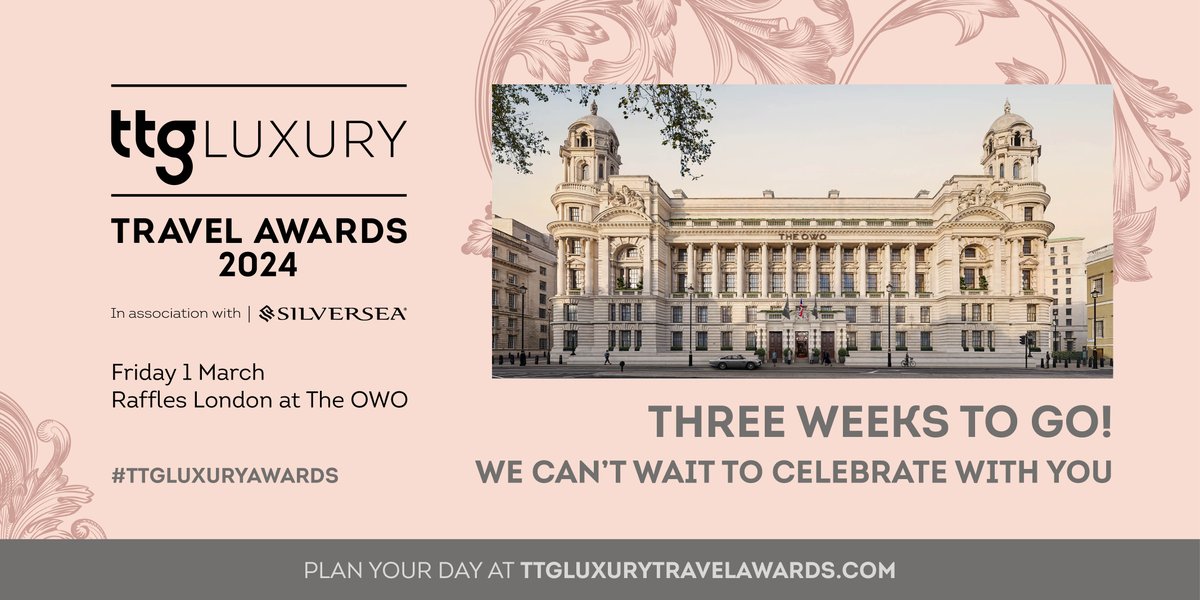 ✨ This time in three weeks... Were you lucky enough to secure a seat at our sell-out TTG Luxury Travel Awards? We can't wait to welcome you to the incredible Raffles London at The OWO on 1 March! 🤩 Find out more & plan your day: bit.ly/3X5BLRs #TTGLuxuryAwards✨