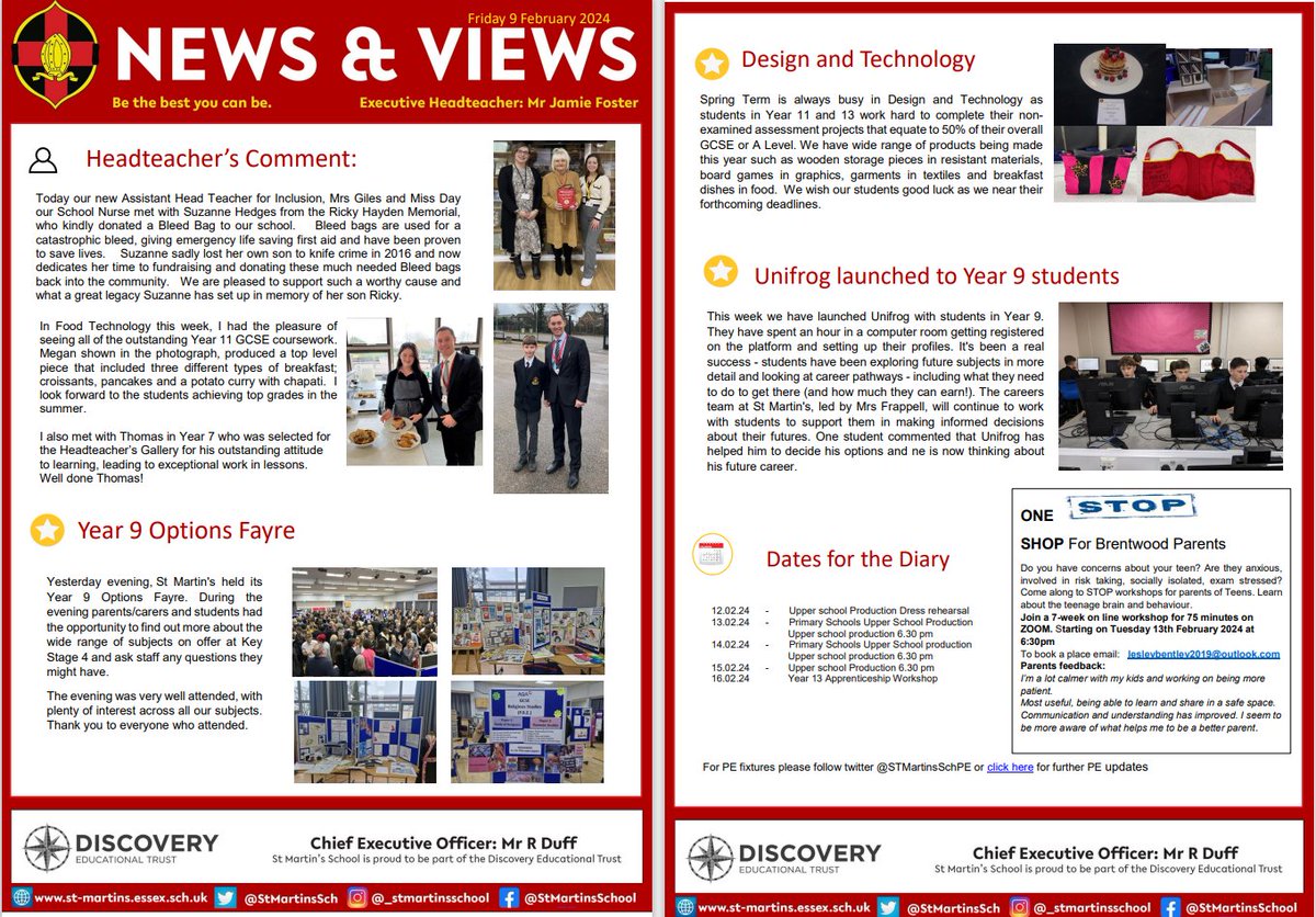 Here is this week's News and Views, including our Year 9 Options Evening which was well attended last night in our main South Hall. Click on the link below to read all about it! #Year9 #options #bethebestyoucanbe st-martins.essex.sch.uk/assets/Documen…