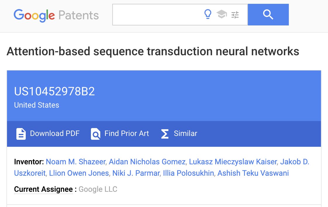 hendrycks's tweet photo. Google has patented Transformers, dropout, etc.
If they start to go under, what would happen if they began to sue everyone using their patented technology? https://t.co/xFimxaHKHv