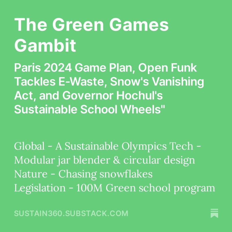 Loam_Climate's tweet photo. 🥇 A sustainable Olympics. 
❄️ Less snow than ever before. 
🔌 Circular design in consumer electronics. 
🚍 Schools push to go green 
#Sustainability 

🎣Catch this weeks newsletter for a deep dive on the hottest topics this week related to sustainability. 

https://t.co/gzXDYXrf1P