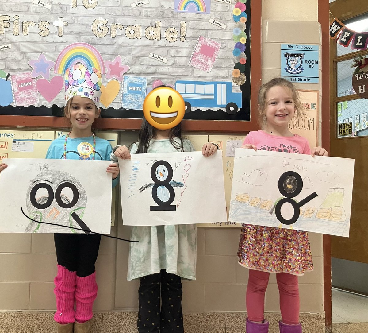 CHPSK5MathCoach's tweet photo. These geniuses in Mrs Cocco’s first grade class ⁦@WoodcrestES⁩ made JiJi pictures using the number 100 for 100th day of school ⁦@STMath⁩ https://t.co/uN6lOtc5KJ