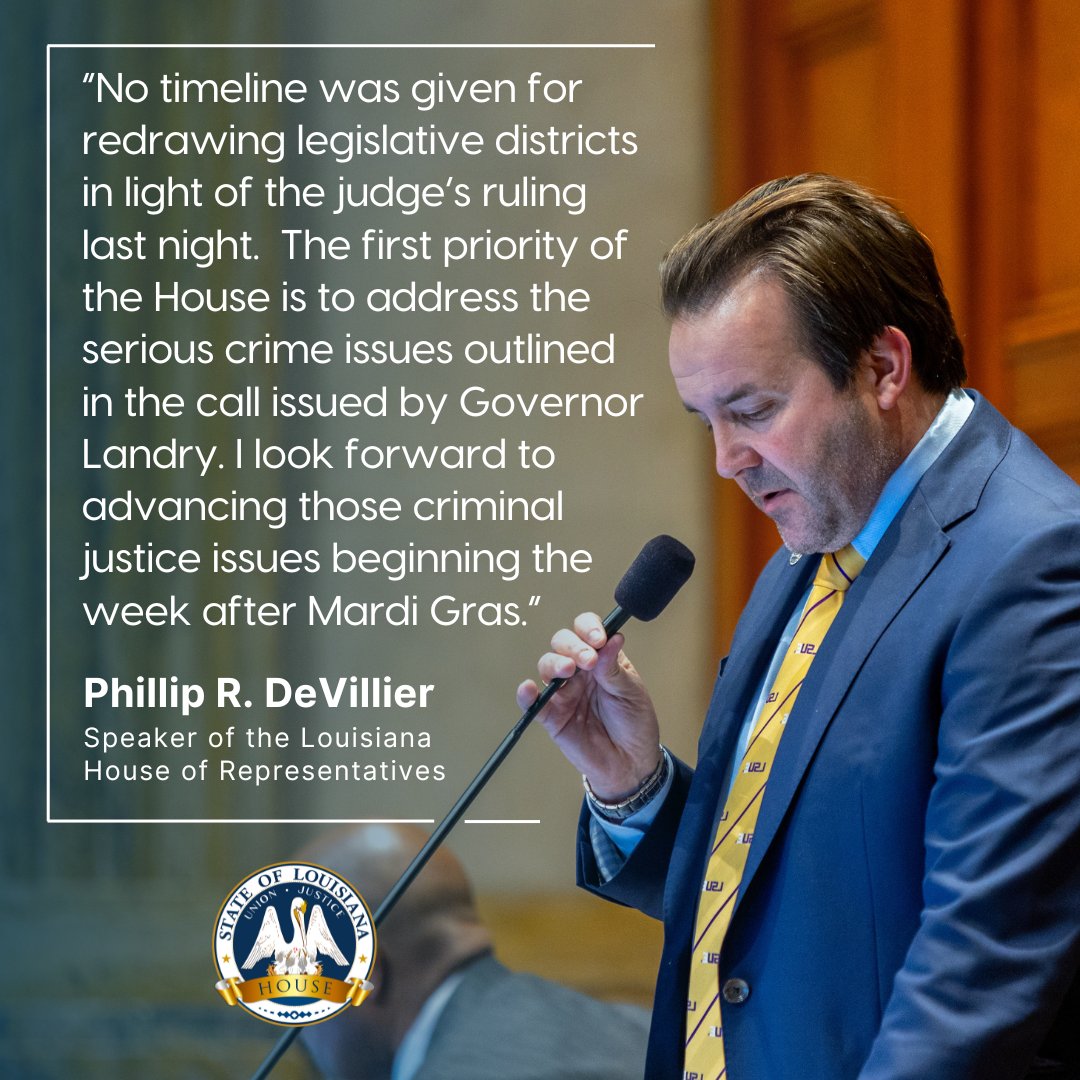 Speaker DeVillier’s response to Judge’s ruling on Legislative Districts.