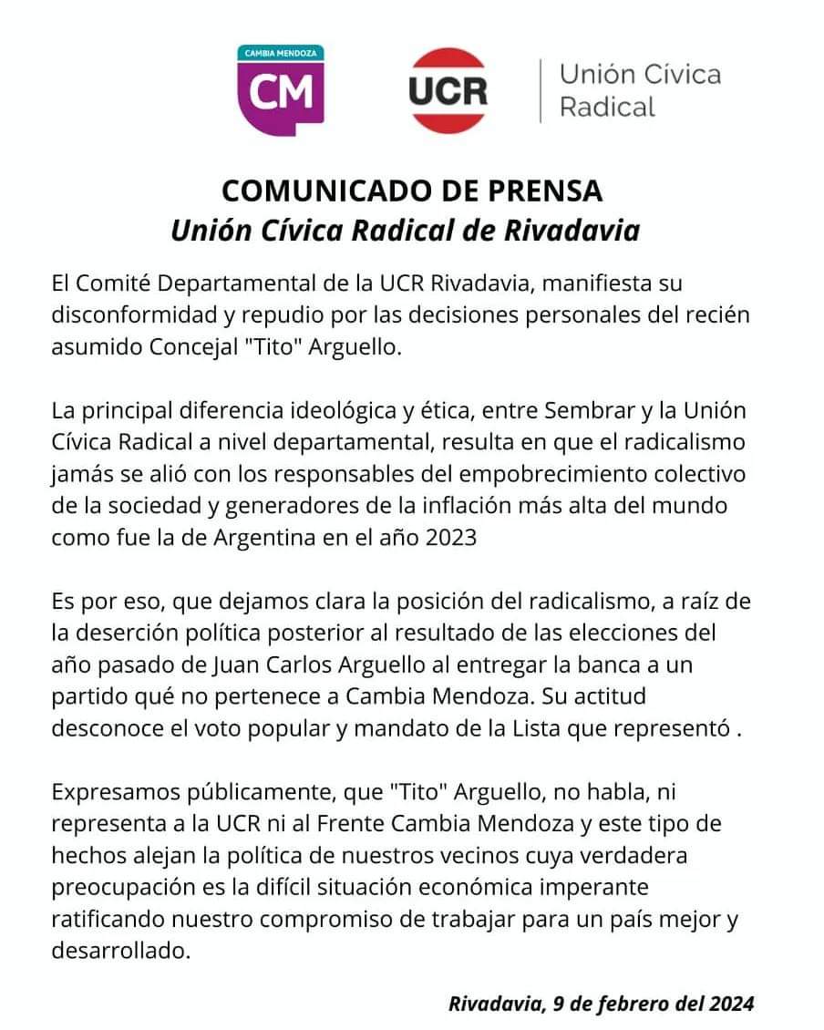 Alejandrojflore's tweet photo. Una grave herida moral al pueblo de Rivadavia. Fue elegido para representar al Frente Cambia Mendoza. https://t.co/TVTXuMvzv3