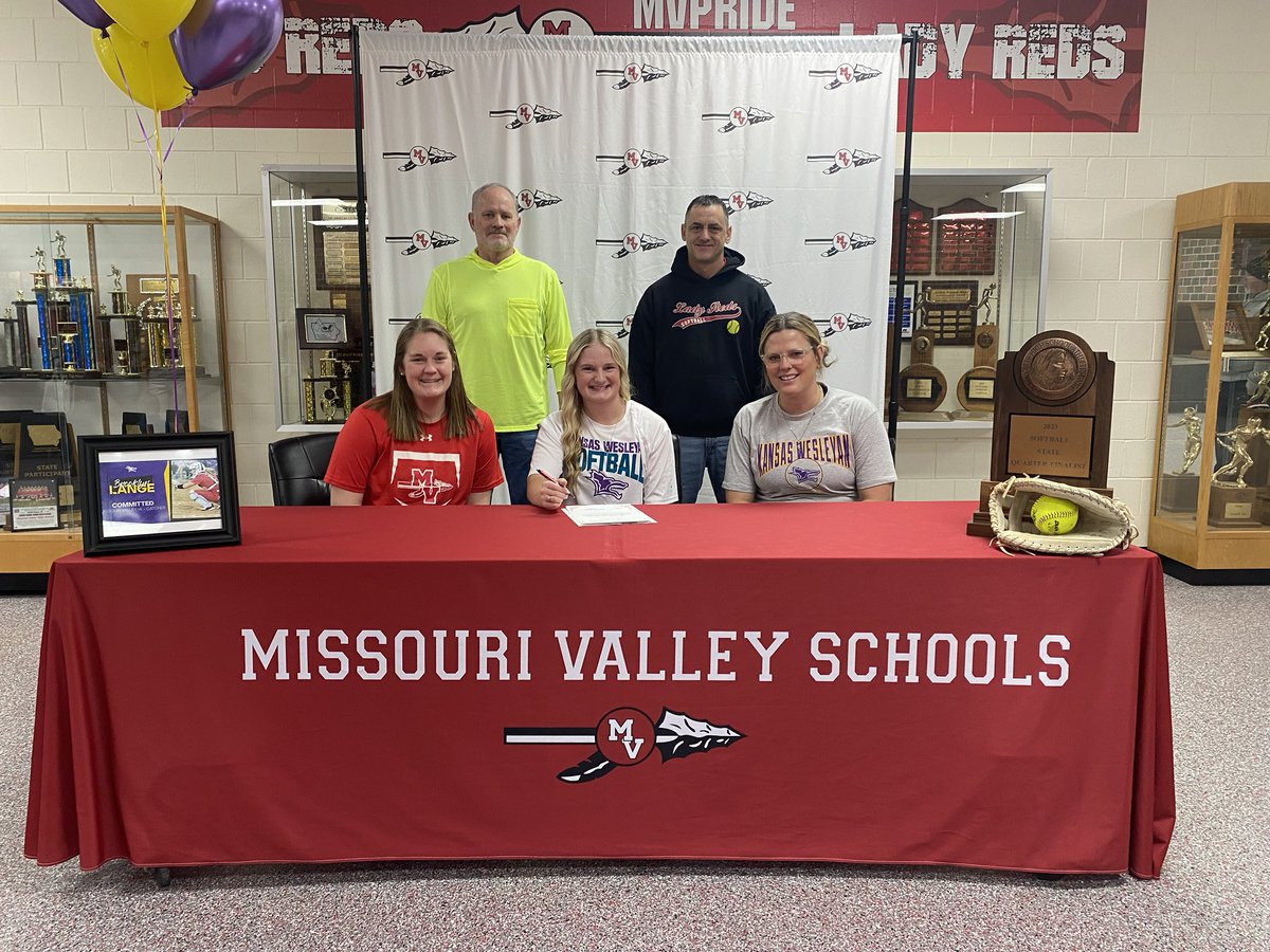 One of Missouri Valley’s best, Brooklyn Lange, signs in to continue her education and softball career at Kansas Wesleyan. #TheNextLevel #MVPride