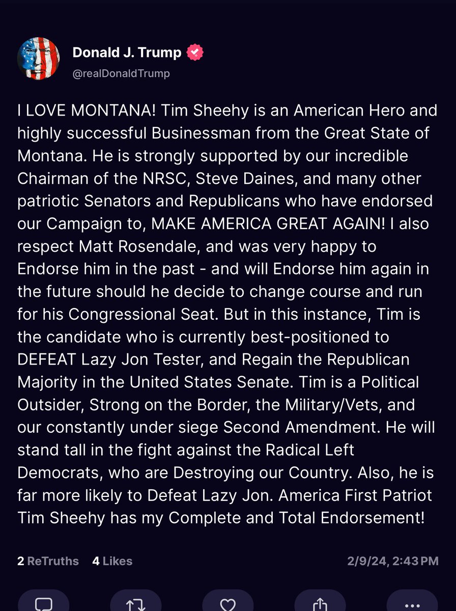 The people of Montana stand with you and I proudly stand with you! Thank you, Mr. President. Let’s MAKE AMERICA GREAT AGAIN!