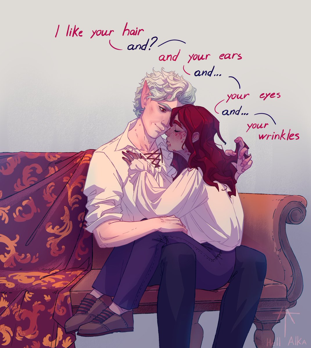 AlkaHell's tweet photo. Sangvia believes that appearance should not mean anything but she didn’t notice that is important for Astarion. They talked about it and Sangvia decided to learn how to give compliments, but it didn't always work out 🥲
#Astarion #bg3 #BaldursGate3 https://t.co/SuOYqEEAbk