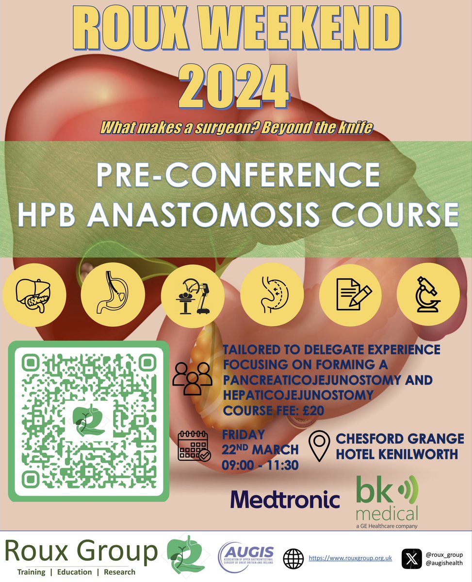 📢 Roux Weekend HPB Anastomosis Course ✅ Focus on practical exercises including pancreatojejunal and hepaticojejunal anastomosis techniques ✅ Learn from a national faculty of HPB consultants and senior trainees ⚠️ Limited spaces remaining, book now- don’t miss out!