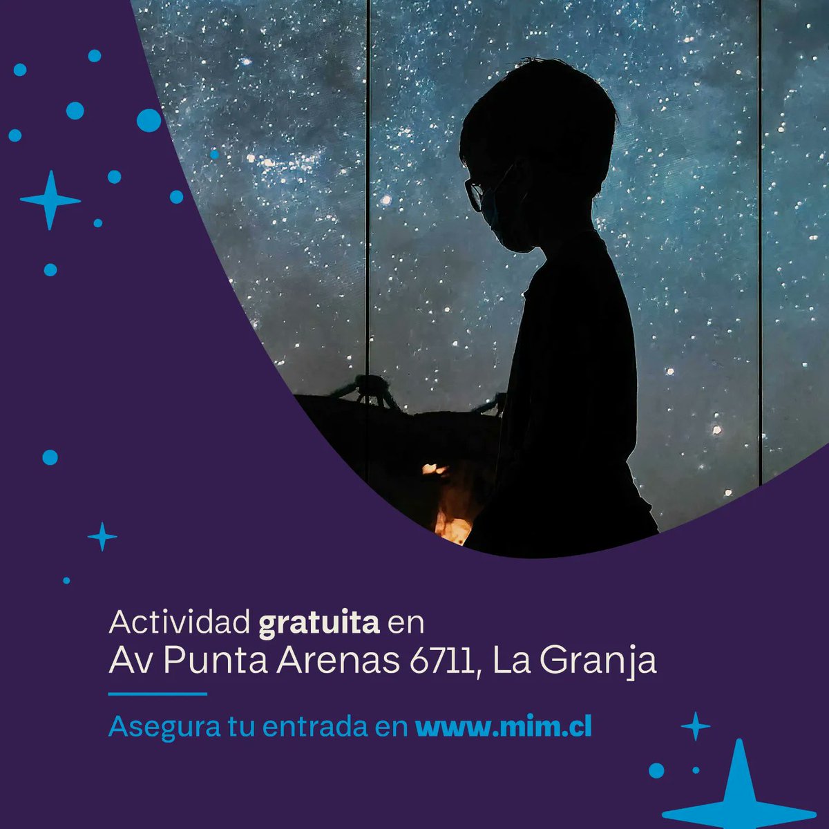 Ven a conocer nuestro Museo Interactivo de Astronomía de una forma diferente en "Noche de estrellas", donde además podrás disfrutar de observación lunar, talleres de pintura, cohetes, cuenta cuentos, concursos y mucho más. 
Adquiere tus entradas en mim.cl