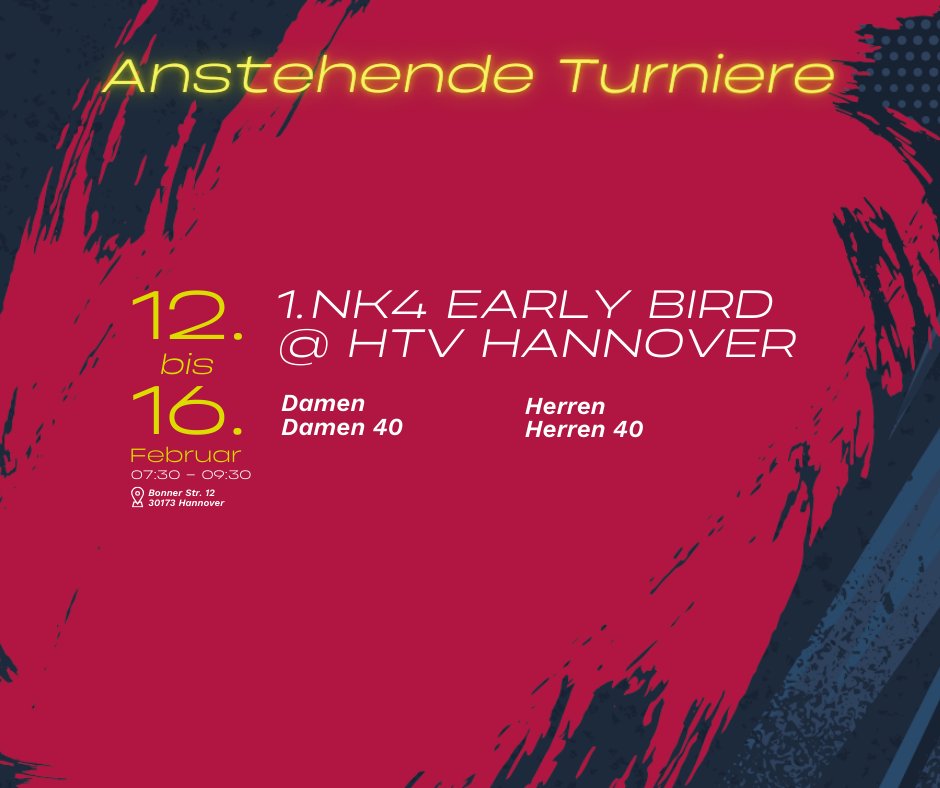 nk4tennisrace's tweet image. Starte deinen Tag aktiv und voller Energie mit einem NK-4 Tennis Match! 🎾
 
Am 12.2. beginnt unser EARLY BIRD Premiere beim HTV Hannover! ⏰🐦🚀

👉🏻 nk-4.com

#NK4 #Fast4 #EarlyBirdTennis #HTVHannover #Tennis4All #GuterStartindenTag