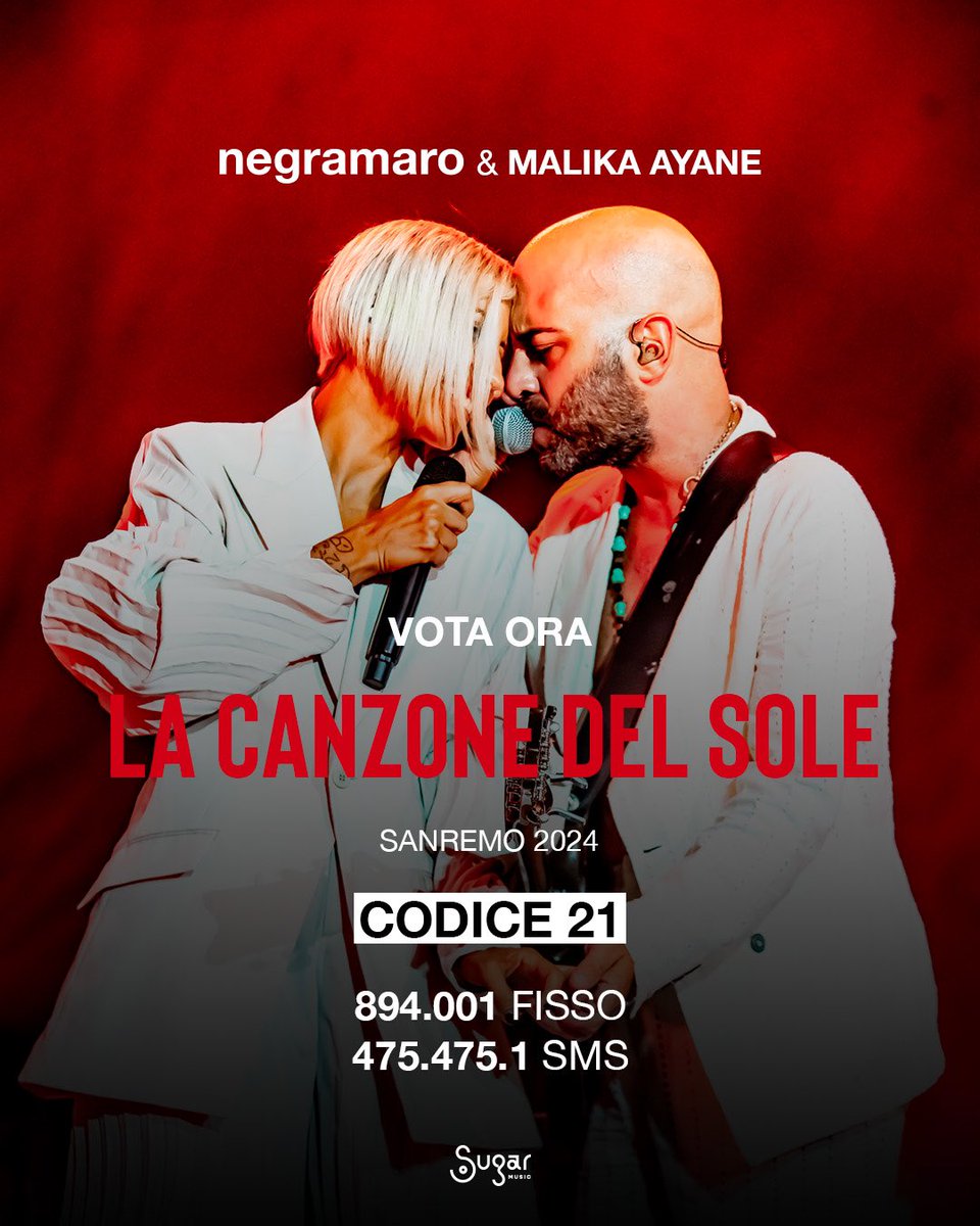 “La Canzone del Sole” con @damalikessa! Questa sera abbiamo bisogno di voi 🤍 CODICE 21 Da fisso 894.001 Da mobile 475.475.1 #Sanremo2024 @SanremoRai
