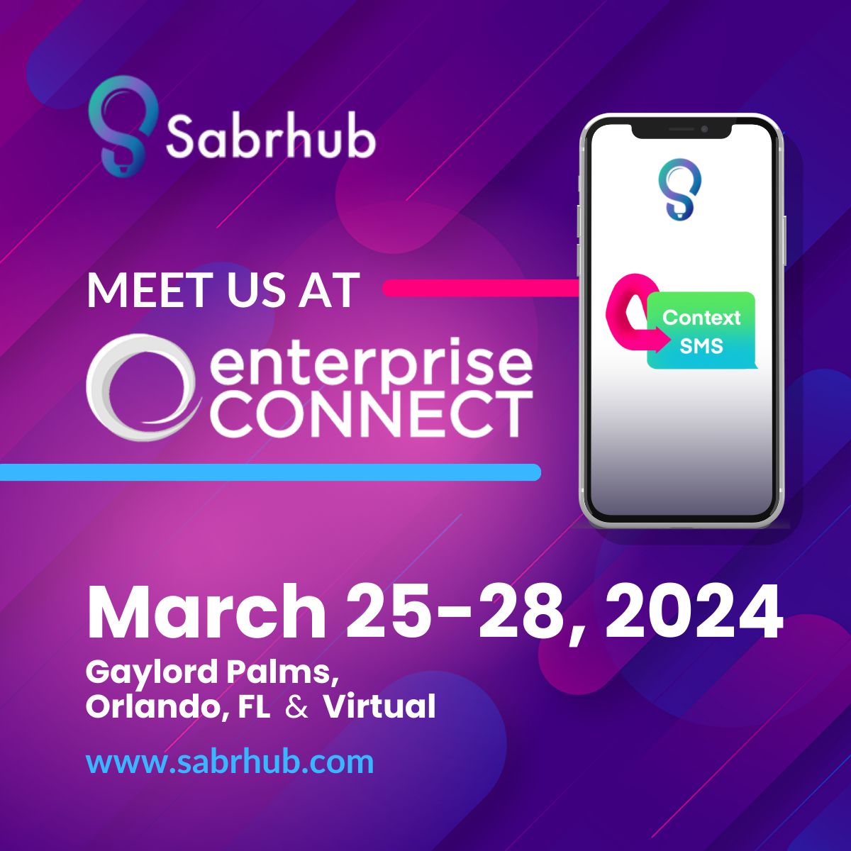 Sabrhub's tweet image. Meet us at @enterprisecon Orlando on March 25-28. Book a meeting with our CEO, Sabeeh Hameed, and learn how we empower businesses to forge meaningful connections with their customers using #ContextSMS and #ContextAI buff.ly/48aZoOb

#WebexSMS #webexCalling #MSTeams