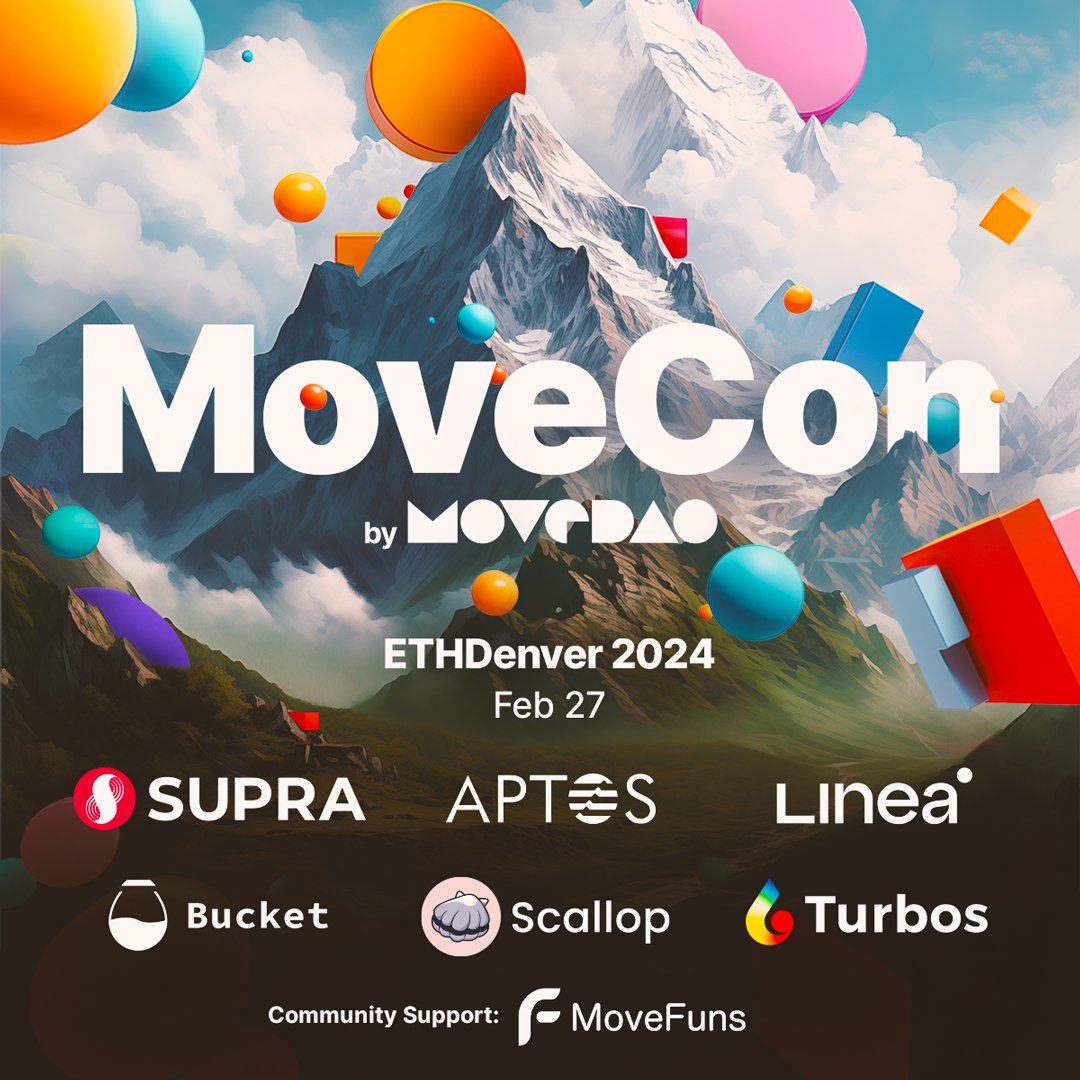 SUPRA_Labs's tweet photo. Immerse yourself in Move.

#MoveCon, held alongside #ETHDenver, welcomes Builders, Founders, and Venture Capitalists for a day focused on the Move ecosystem.

Sign up here:
https://t.co/w0QMa0KMyK https://t.co/9galVdU5lt