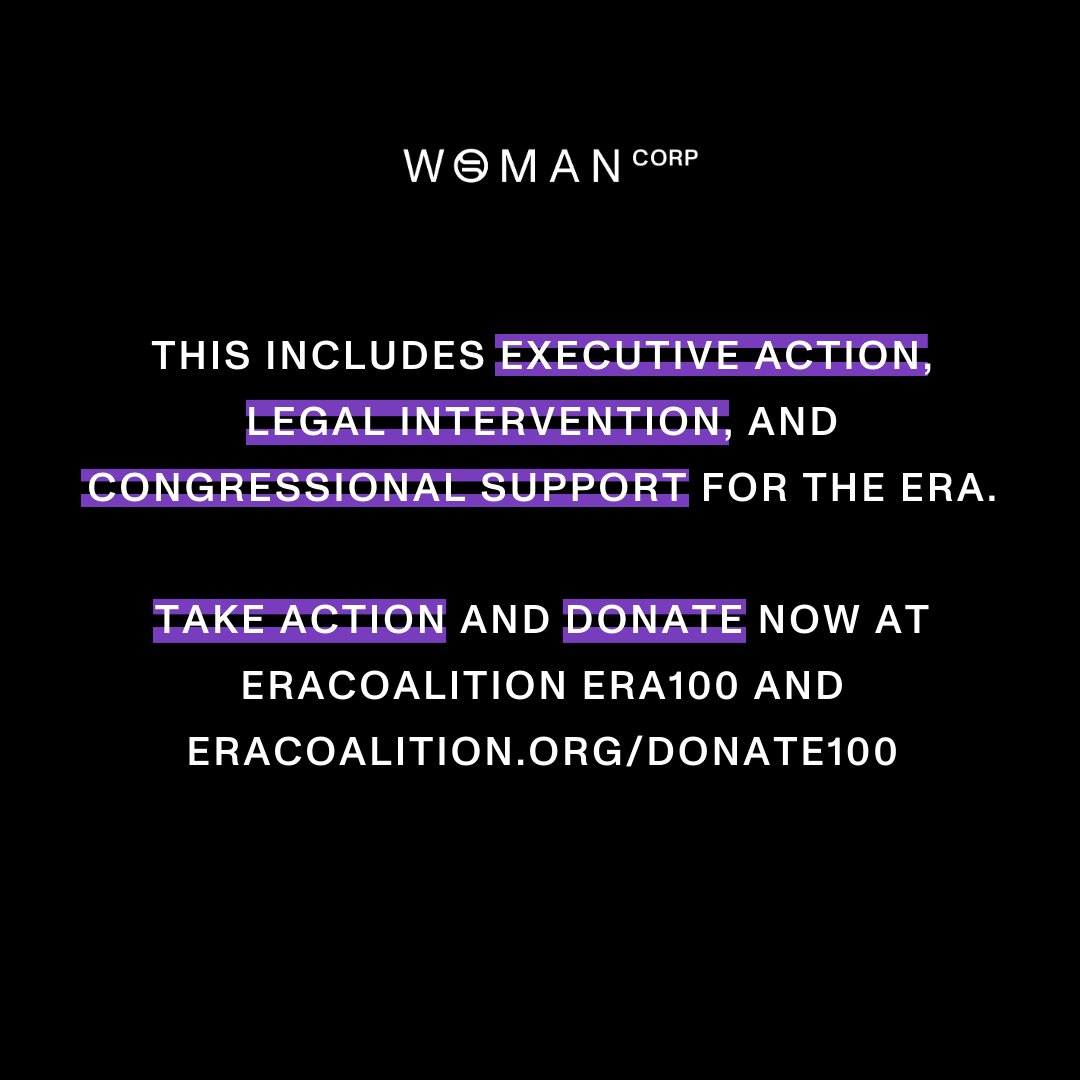 womancorp's tweet photo. With your support we're on track to witness the inclusion of the Equal Rights Amendment in the constitution. 
Got to https://t.co/GkJPwW8eps to take action, and https://t.co/8m5f28fx3C to leave a donation for equality for all. 
#ERANow #ERA100 https://t.co/Rn0ziRfAZu