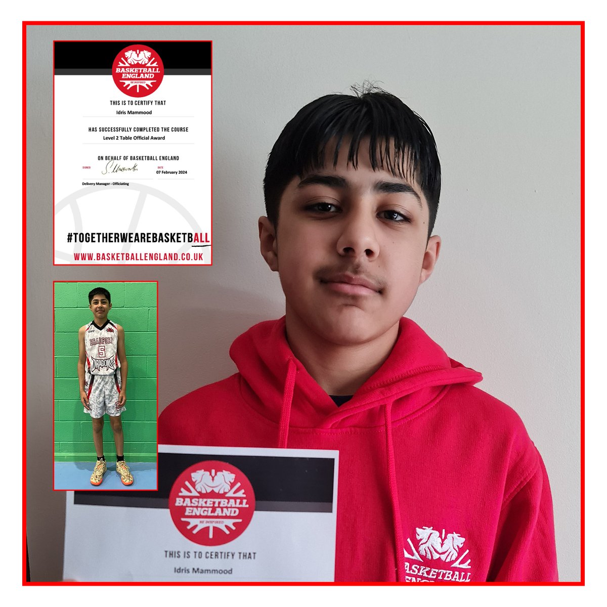 Congratulations to Idris Mahmood (Bradford Junior Dragons Under 14s Player) who has qualified as a Basketball England Level 2 Table Official. Well done Idris, keep up the great work and dedication. #BradfordJuniorDragons #Basketball #OneClubOneFamily #BEQualifications