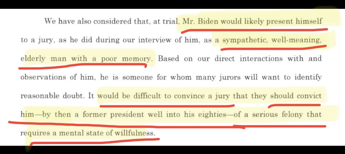It is his superpower. The Justice Dept just told us it’s the reason he won’t be indicted for a “serious felony.”

Trump is 77, by the way. Biden is 80. That’s the difference, in the discretion of federal prosecutors, between 700 years in prison and zero consequences at all.