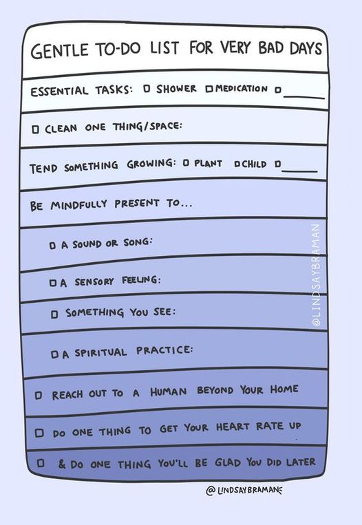 Are you having one of those days? Try this as a to-do list - not only are you looking after yourself in completing each task, but but you'll get a hit of dopamine from ticking each one off 📷