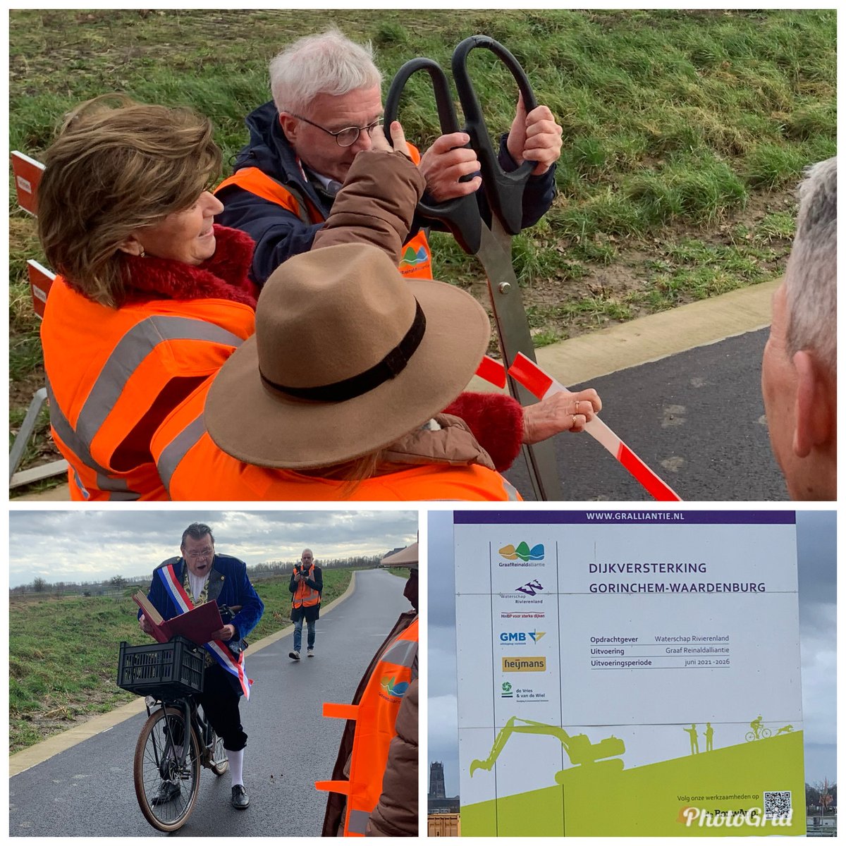 Met een reusachtige schaar werd vanmiddag het eerste stukje dijk van HWBP-project Gorkum Waardenburg langs de Waal geopend. Mooie mijlpaal voor ⁦<a href="/wsrivierenland/">Waterschap Rivierenland</a>⁩ en Graaf Reinald Alliantie #hwbp #dijkwerkers