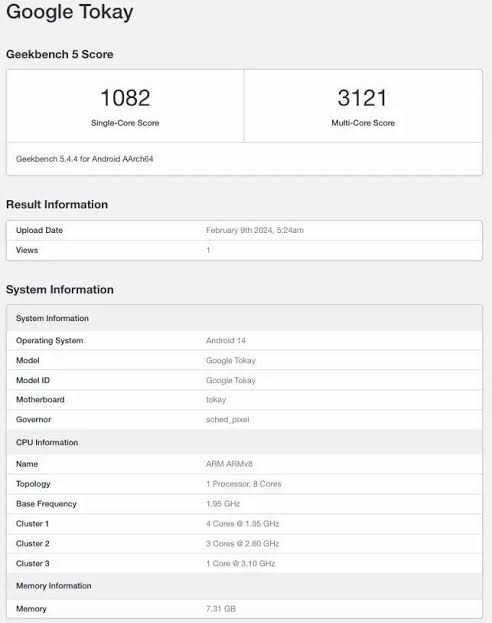 Abnop_iTech's tweet image. Google Tensor G4 on Geekbench 5 😶🌫️
Tensor G4 chipset
» 4 cores at 1.95GHz, four at 2.6GHz, and one at a peak of 3.1GHz.
🎴 Mali G715 GPU
🗃️ 8GB of RAM
🦠 Android 14
#GoogleTensorG4 #GooglePixel