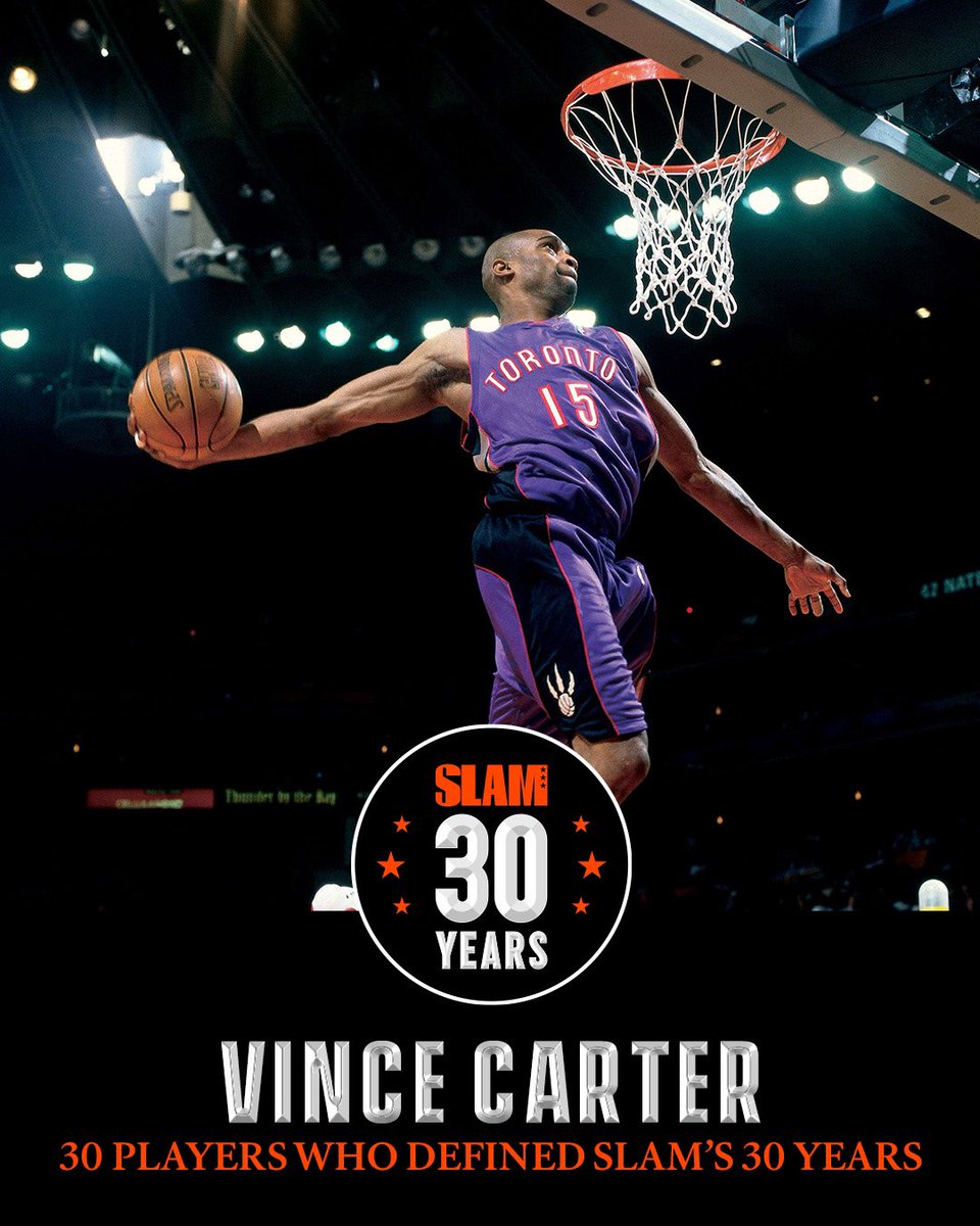 SLAMonline's tweet photo. @StarburyMarbury @SHAQ SLAM turns 30 this year, so we’re documenting the 30 players who have helped us become who we are. Next up is Vince Carter, a.k.a. The Greatest Dunker Ever. BOING! https://t.co/VOS2pe11XK https://t.co/DHXJpMSrep