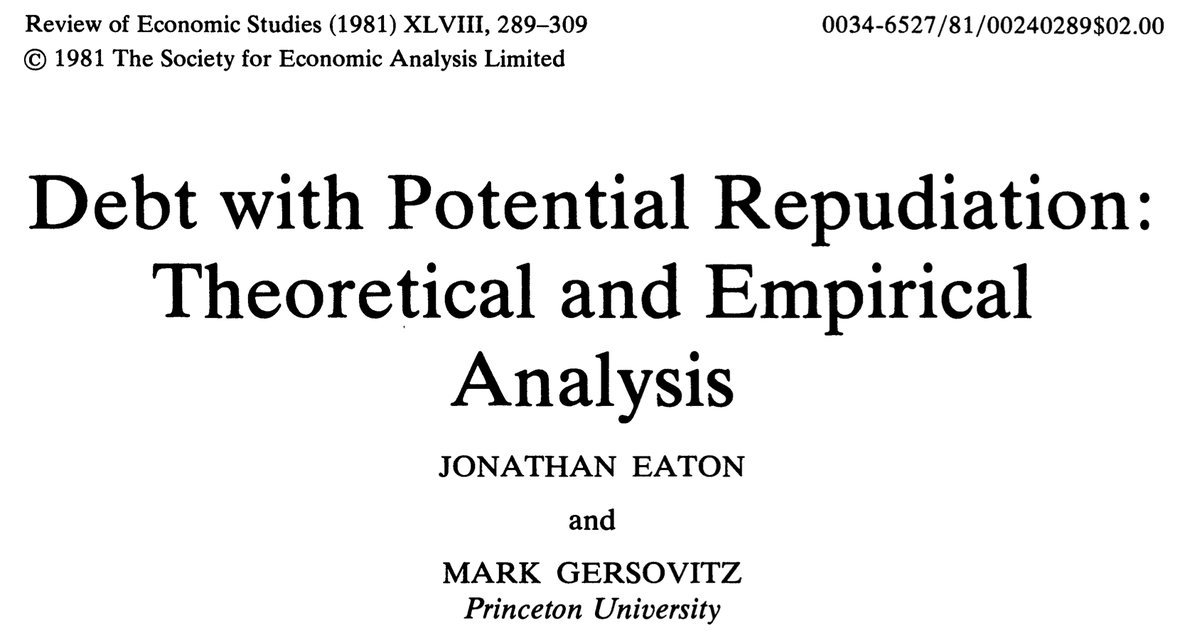 This paper kicked off an entire literature on sovereign debt, ahead of the huge increase in the real world of international private lending. RIP Jonathan Eaton.